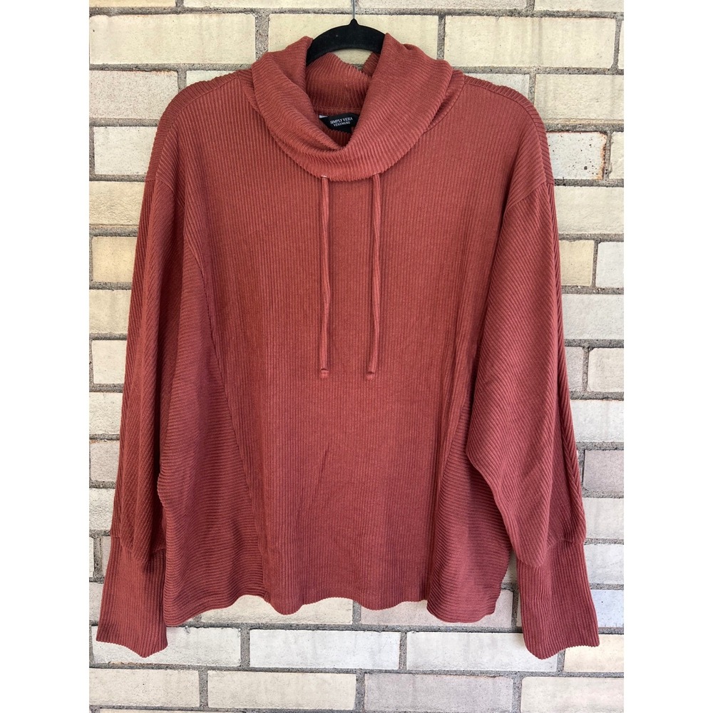 Simply Vera Vera Wang Rust Orange Ribbed Cowl Neck Pullover Sweater Size XXL